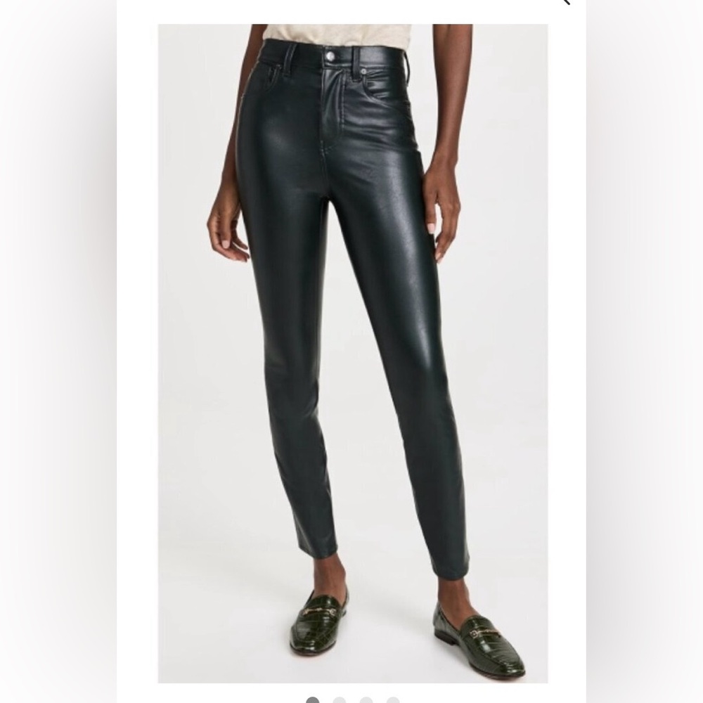 Veronica Beard maera extra high rise vegan leather jeans emerald